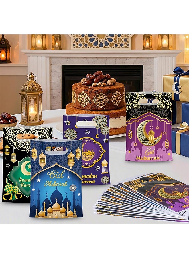 ٥٠ كيس هدايا رمضاني بمقابض، أكياس هدايا عيد مبارك، أكياس بلاستيكية لهدايا رمضان كريم، مناسبة للحلوى والبسكويت والوجبات الخفيفة، بكميات كبيرة، لوازم حفلات عيد مبارك الإسلامية، ٤ أنماط - Image 2